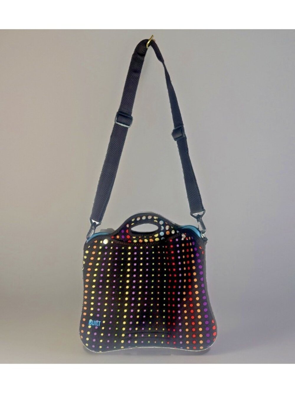 BUILT 14” Laptop Carry Bag Portable Portfolio Brown Multi Color Polka Dot Zip Up